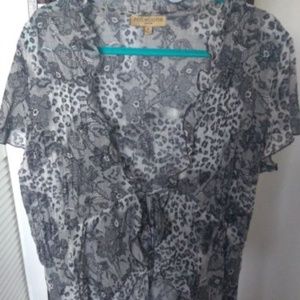 Notations Sheer Floral Cover Top Ties in Front 2X